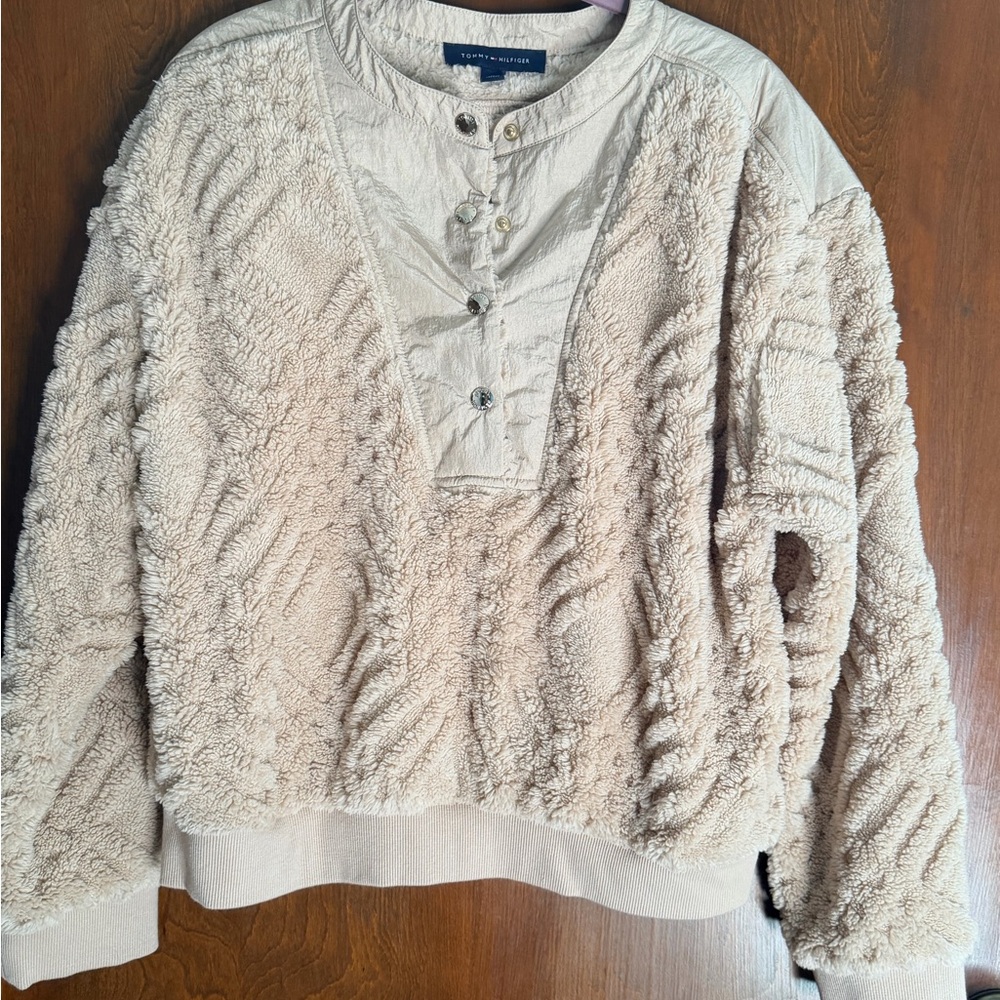 Tommy Hilfiger Tan Sherpa Button-Placket Pullover